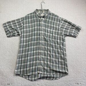 VTG Arnold Palmer Shirt Men L Tall Blue Green Button Down Silk Feel Read